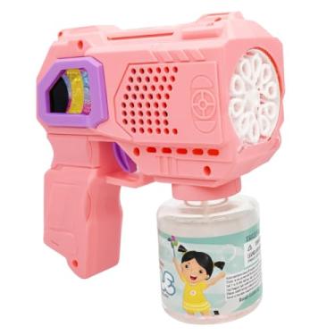 Imagem de Pistola de Bolhas de Sabão Infantil Automática com Luz LED e Múltiplas Saídas Tanque Recarregável, Fácil de Usar, Plástico Resistente – Diversão para Festas e Brincadeiras ao Ar Livre (Rosa)