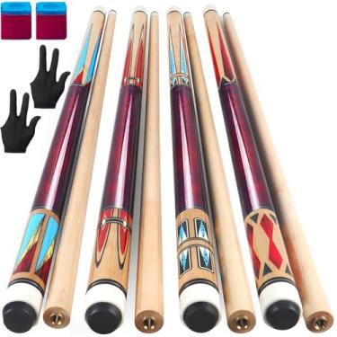 Imagem de Taco de sinuca, 4 peças de taco de sinuca 18 19 20 595 g 4 conjuntos de tacos de taco de sinuca 147 cm taco de bilhar de madeira de bordo canadense adulto (brilhante)