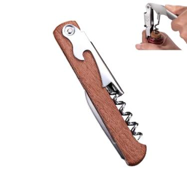 Imagem de PLAYTHROUGH Abridor de garrafa de aço inoxidável, abridor de vinho com cortador de folha e removedor de tampa, cortiça fácil de remover (jacarandá)