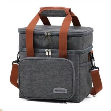 Imagem de Bolsa Térmica Marmita Lancheira Grande 14L, Alça de Ombro, 2 Andares Dobrável, Ideal para Trabalho, Academia, Viagem e Passeio. (Cinza)