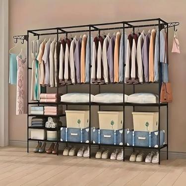 Imagem de Guarda Roupa Portátil Closet Aberto Organizador de Roupas com Cabideiro e Sapateira (3 Divisórias,Branco)