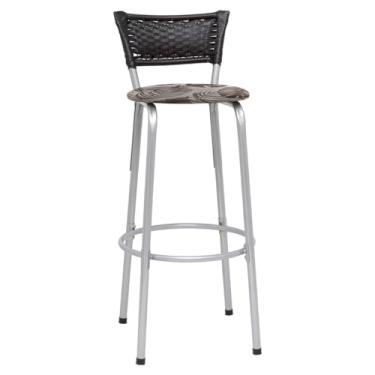 Imagem de Banqueta Alta Junco Preto Estrutura Prata 70cm Para Balcão Cozinha, Bar, Bistrô, Americano 01 Unidade - Itagold (Assento Floral Marrom)