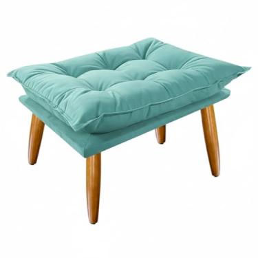 Imagem de Puff Retrô Retangular – Banqueta Estofada com Pés de Madeira para Sala, Quarto ou Hall (Kit 2 Unidades Opcional) (AZUL TIFFANY)