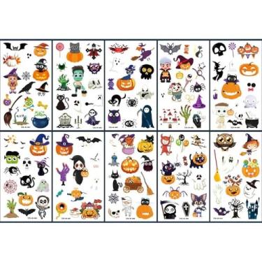 Imagem de Tatuagens temporárias de aranha luminosa de Halloween para crianças – 10 folhas que brilham no escuro Halloween teia de aranha para meninos e meninas, acessórios de maquiagem de rosto de cosplay