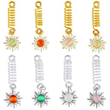 Imagem de 16 peças, 2 cores, acessórios de cabelo DIY de alumínio, decoração de cabelo em espiral, dreadlocks, punhos de cabelo de metal com pingentes de olho de gato de liga para acessórios de trança de cabelo