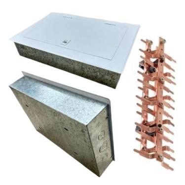 Imagem de Quadro Distribuição Embutir + Barramento Bifásico 100a de Aço Marca Op