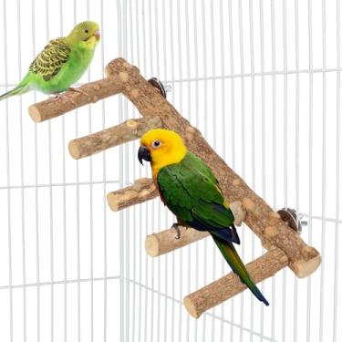 Imagem de Hypeety Poleiro de escada de pássaros para gaiola, madeira natural, ponte de pássaros, escalada, brinquedos mastigáveis, papagaio, escada de exercício para calopsitas, periquitos, pássaros pequenos