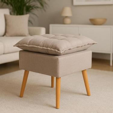 Imagem de Banqueta Onix Puff Apoio Para Pés Retrô Pé Palito Linho Bege D26 - Est