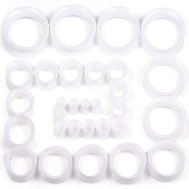 Imagem de Kridzisw Kit de alargador de orelha de silicone branco com alargador de orelha 10G, 8G, 6G, 4G, 2G, 00G, 00G, 12 mm, 14 mm, 16 mm, 18 mm, 20 mm, 22 mm, 25 mm, kit de piercing de calibração de túnel