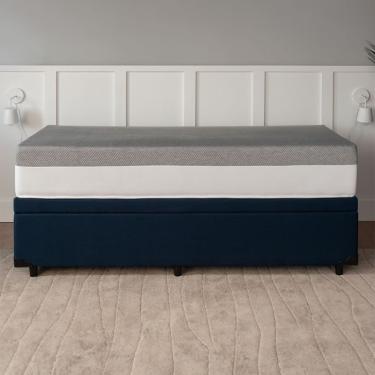 Imagem de Cama Box Baú Casal Azul com Colchão Guldi Dream Mola Ensacada (30x138x188) Cinza e Branco