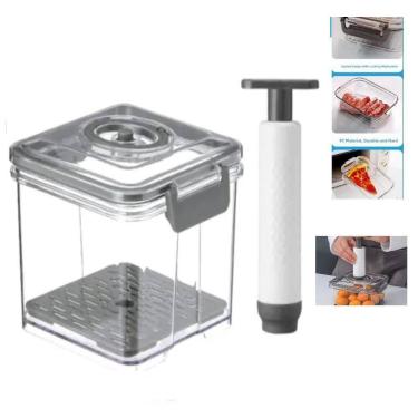 Imagem de Pote Hermetico Com Bomba Vacuo Succao Vasilha Vedacao Inteligente Geladeira Cozinha Comida Marmita