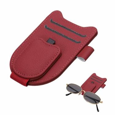 Imagem de HARFINGTON 1 peça suporte de óculos de sol para carro, suporte magnético de couro, viseira universal, clipe de óculos de sol, acessórios de carro, interior para óculos, cartões de bilhetes, vinho