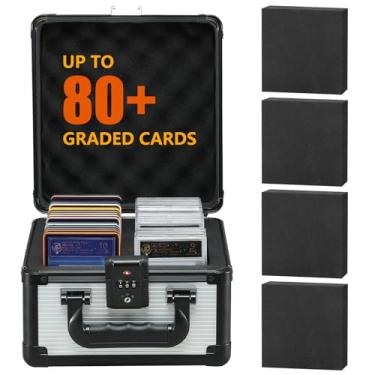 Imagem de wisvov Caixa de armazenamento para cartão graduado – Estojo para cartões colecionáveis com 4 divisórias de espuma, porta-cartões colecionáveis à prova d'água, compatível com PSA BGS CSG FGS até 80+