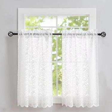 Imagem de Cortinas de cozinha ALIGOGO Lace 36cm de comprimento 2 painéis brancos
