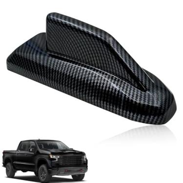 Imagem de SYudwen Cobertura decorativa de antena de teto em forma de barbatana de tubarão de fibra de carbono compatível com Chevy Silverado 1500 2019-2023 2500 2020-2024 3500 2020-2024 Sierra 1500 2019-2023