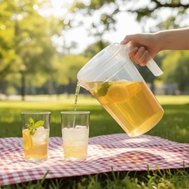 Imagem de Jarra Plástica Cristal Reutilizável 2 Litros Kit 10un Tampa Transparen