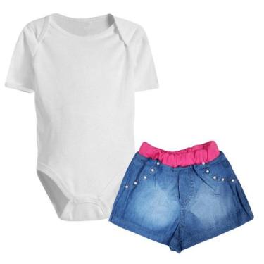 Imagem de Conjunto Body Short Jeans Bebê Menina Look Completo Algodão - Koala Ba