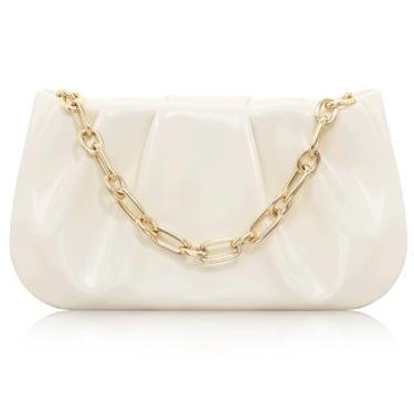 Imagem de Popizard Bolsa clutch feminina – Bolsa de ombro pequena antifurto com corrente removível, alça ajustável, bolsa de poliuretano, Off-white, 9.6 x 5.3 x 2.9 inches