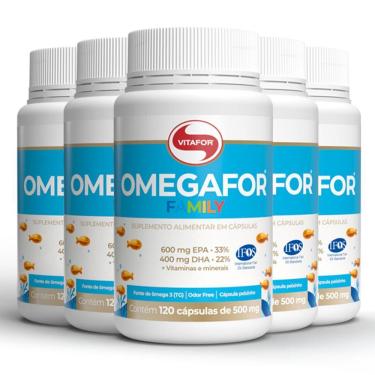 Imagem de Kit 5 Ômegafor Family Ômega 3 Vitafor 120 Cápsulas