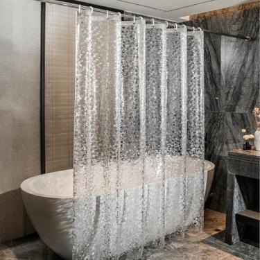 Imagem de MuuXii Cortina de chuveiro fina transparente EVA, forro de plástico 100% impermeável, padrão de seixos, 188 x 188 cm, cortina de banheiro leve com 12 ilhós de metal à prova de ferrugem e 3 ímãs