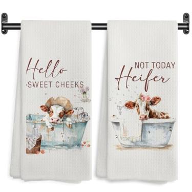 Imagem de WARDOS Hello Sweet Cheeks Toalhas de mão de casa de banho de vaca, toalhas de mão decorativas para banho de novilha de animais de fazenda engraçadas para banheiro, banheiro, banheiro, 40,6 x 61 cm