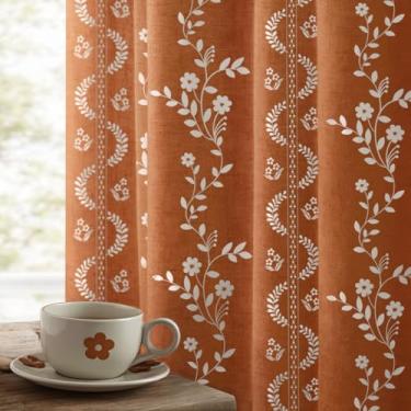 Imagem de XOGUIBO Conjunto de 2 painéis de cortinas blecaute Boho com 203 cm de comprimento, cortinas de terracota para sala de estar e quarto, vintage, padrão ocidental, cortinas escurecidas