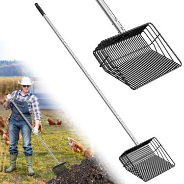 Imagem de Colher extralarga para cocô de galinha de 25,4 cm, 3 em 1, durável, removível, para areia (91 a 167 cm), pá de peneiramento para galinheiro/barraca de cabra/estábulo/itens essenciais de limpeza de