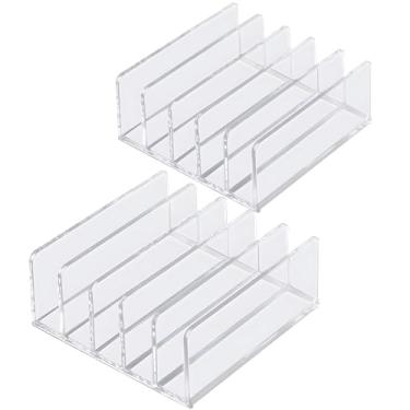Imagem de Conjunto de 2 organizadores de mesa de acrílico transparente, com 6 compartimentos para pequenos itens, arquivos e cadernos, 12,2 x 12,2 x 5,3 cm, ideal para armazenamento de escritório