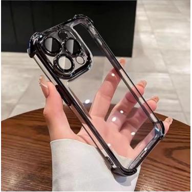 Imagem de C&M Capa para iPhone, capa transparente galvanizada de luxo com airbag de quatro cantos, compatível com MagSafe, tecnologia de grau militar à prova de choque, telefone magnético (preto, iPhone 15 Pro