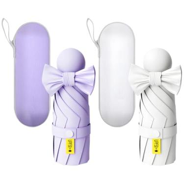 Imagem de Guarda-chuva de viagem compacto, guarda-chuva dobrável de 6 costelas à prova de sol e à prova de chuva com estojo de armazenamento para atividades ao ar livre