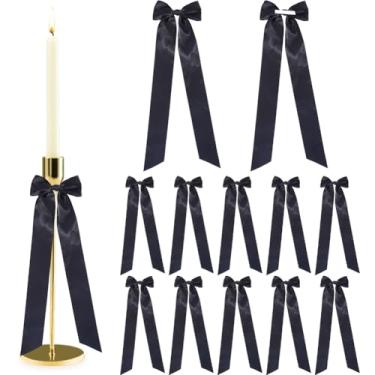 Imagem de DICOSMETIC 12 peças de decoração de castiçal de arco grandes centros de mesa decoração de laço de Natal fitas de laço preto fita de laço de poliéster para aniversário festa de casamento castiçais