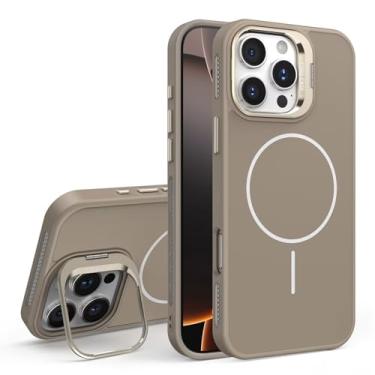Imagem de HJZSZX Suporte de telefone para iPhone 16 Pro, suporte rígido, capa traseira, suporte de lente, capa magnética (para iPhone 16 Pro/ouro do deserto)