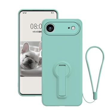 Imagem de Anlalish Capa fina compatível com iPhone 17 Air com suporte, proteção total da lente da câmera, capa de telefone de silicone para iPhone 17 Air com cordão de pulso (ciano claro)