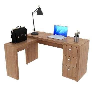 Imagem de Mesa Em L Para Escritório 3 Gavetas Me4101 Amêndoa - Tecno Mobili