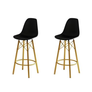 Imagem de Conjunto 2 Banquetas Eames Tubo Ferro Dourado Assento Preto