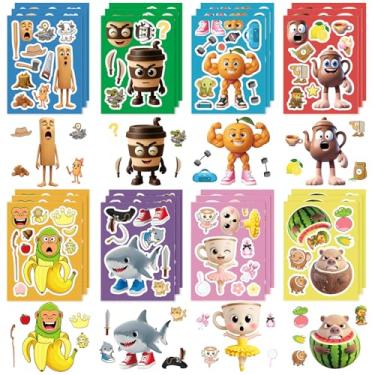 Imagem de 24 Sheets Italian Brainrot Make Your Own Monster Stickers: 9 Characters Inspired by Tung Tung Sahur & Viral Memes, Interchangeable Eyes & Mouths for Creative Play, Party Favors, Crafts
