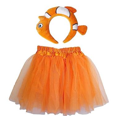 Imagem de TIKSON 2 Pieces Halloween Kids Clown Fish Costume Headband and Tutu Orange White