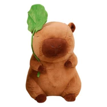 Imagem de Pelúcia Capivara, Bicho de Pelúcia Capivara | Boneca Animal Capivara Fofa Com Folhas | Animal de pelúcia engraçado de 11 polegadas, brinquedo de pelúcia fofo macio e adorável para sala de estar, quart