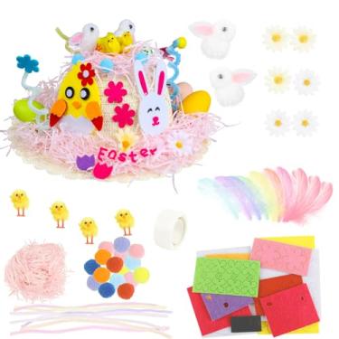 Imagem de DERAYEE Easter Bonnet Kit Kids, Make Your Own Cute Straw Hat Craft for Kids Boys Girls DIY Easter Bonnet Decorations Spring Fun Activities (White)