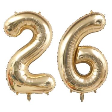 Imagem de Ouro claro de 101 cm com 26 balões de números em ouro branco gigante 62 folhas Mylar hélio grande balão digital champanhe ouro números de aniversário balões jumbo balões 26º ou 62º aniversário
