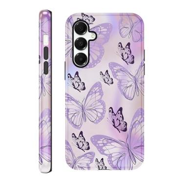 Imagem de FBHGLOA Capa para celular Galaxy A16 5G de 16,7 cm, borboletas roxas, vintage, exclusivo, padrão de asas de borboleta, capa rígida de camada dupla + capa protetora de silicone à prova de choque para