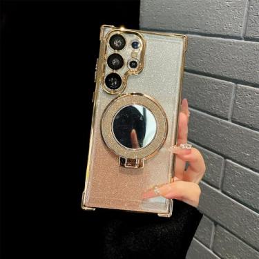 Imagem de Glitter Magnet Makeup Mirror Magnetic Stand Phone Case para Samsung Note 20 S24 Ultra S23 FE S22 S21 Plus S20 10 Capa de revestimento, ouro, para Samsung S23Plus