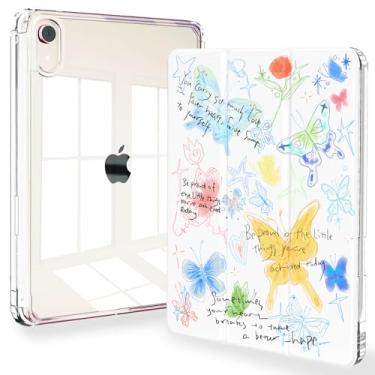 Imagem de Feams Capa para iPad mini 7 A17 Pro 2024/iPad Mini 6 2021, capa fina e leve com três dobras para iPad mini 7 A17 Pro 2024 de 8,3 polegadas, capa traseira transparente com suporte para lápis e