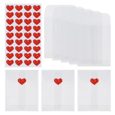 Imagem de ONLYKXY 30 peças de mini sacos de papel de manteiga translúcidos brancos com adesivo de coração de glitter vermelho para decoração de embalagem de artesanato, bolsa pequena de presente de vidro