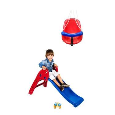 Imagem de Kit Balanço Bebe Vermelho + Escorregador Azul - Diversão Kids