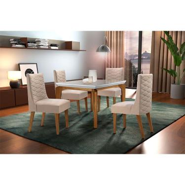 Imagem de Sala De Jantar Liz 120 Tampo Vidro 4 Cadeiras Veludo