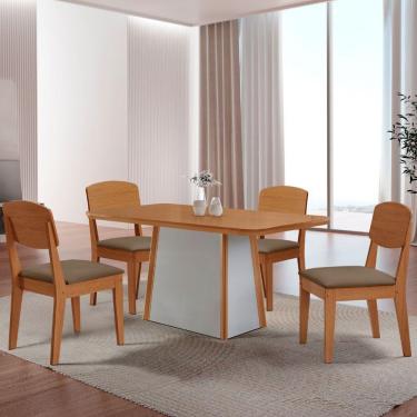 Imagem de Mesa De Jantar Diane 120cm Tampo Mdf Lam 4 Cadeiras Copper Moderna Veludo Capuccino Naturale Off White