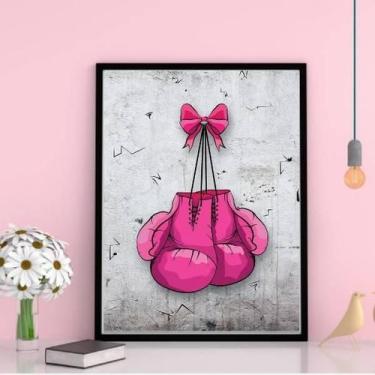 Imagem de Quadro Decorativo Luva De Boxe Rosa 45X34Cm Moldura Branca - Quadros O