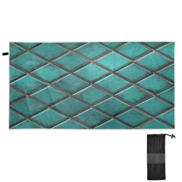 Imagem de ATTX Toalha de praia xadrez geométrica em aquarela azul-petróleo 76 x 152 cm - Cobertor de microfibra leve de secagem rápida e resistente à areia para piscina, ioga, academia e viagens | Esportes de