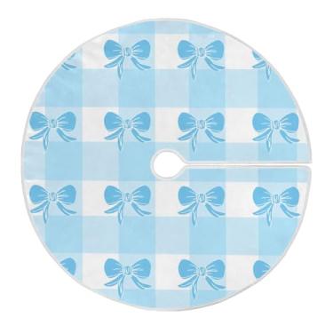 Imagem de ATTX Saia de árvore de Natal com laços xadrez azul e branco, 129 cm, decoração festiva para festas de Natal e Ano Novo #560